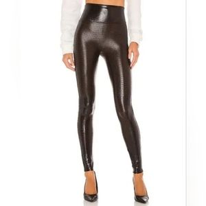 Spanx Crocodile Embossed Leggings In Brown Women's Size M Classic Boho Chic